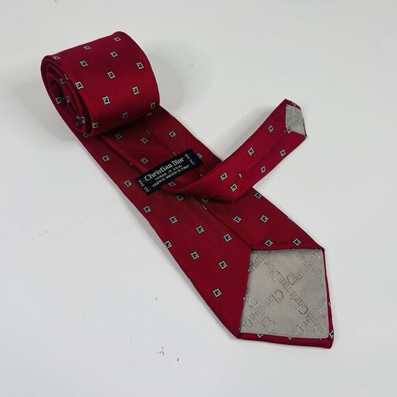 Christian Dior Vintage 100% Silk Necktie Geometric Red Gold Tie 57 1/4 x 3 1/2 - Picture 2 of 3